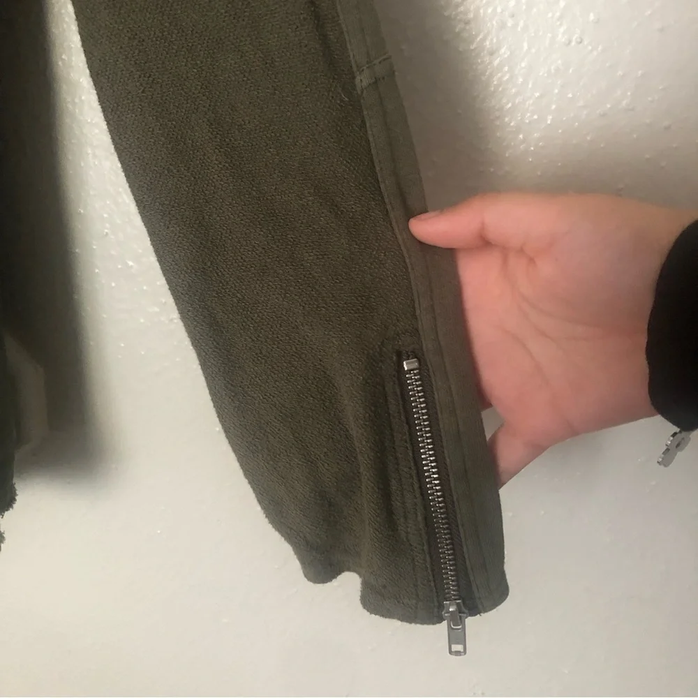 Free People Asymmetrical Snap Button Hoodie Olive Green Linen Blend S Top - Picture 4 of 10